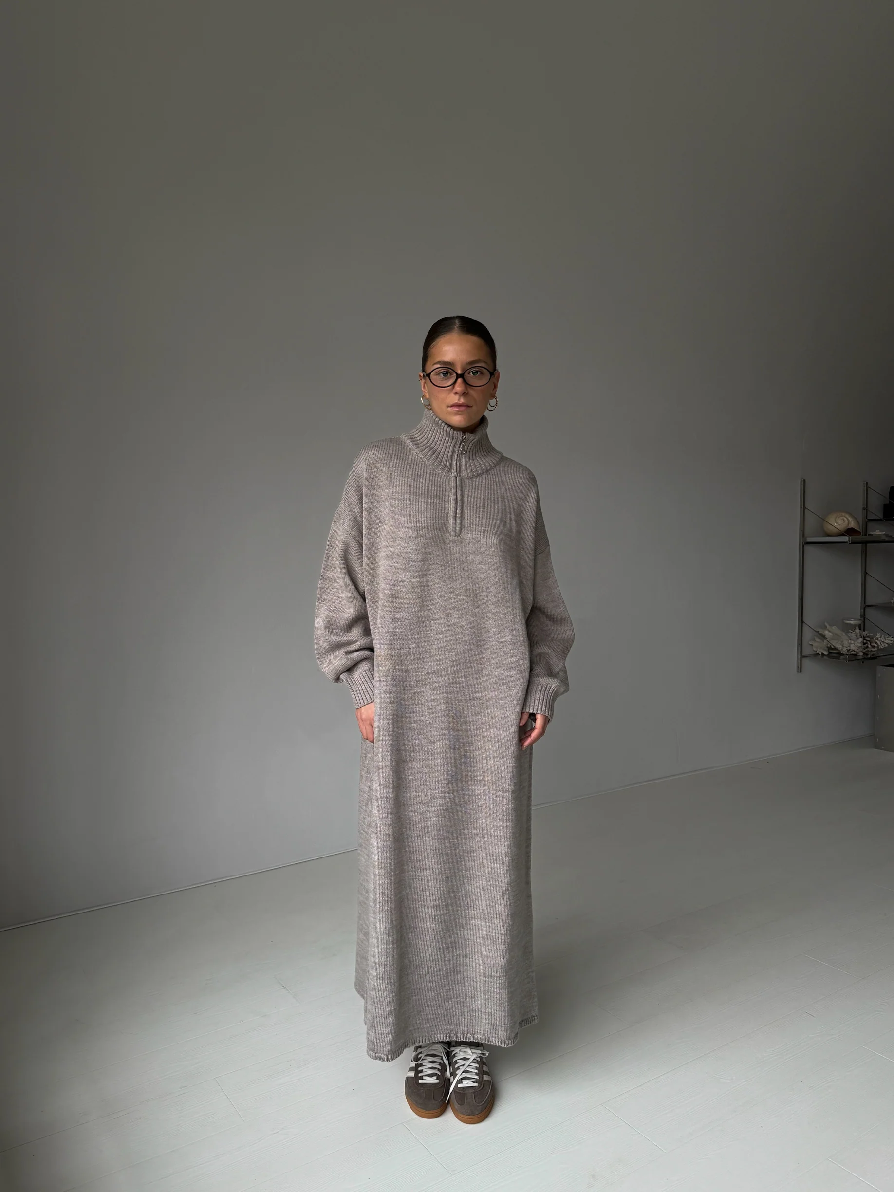 cmfe. oversized half-zip knit dress - dust